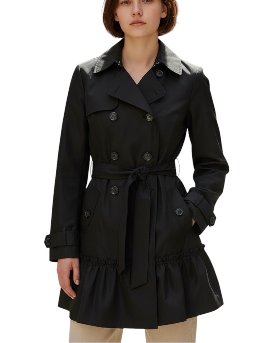 Sandro Black Double-Breasted Trench Coat Size Medium Jacket